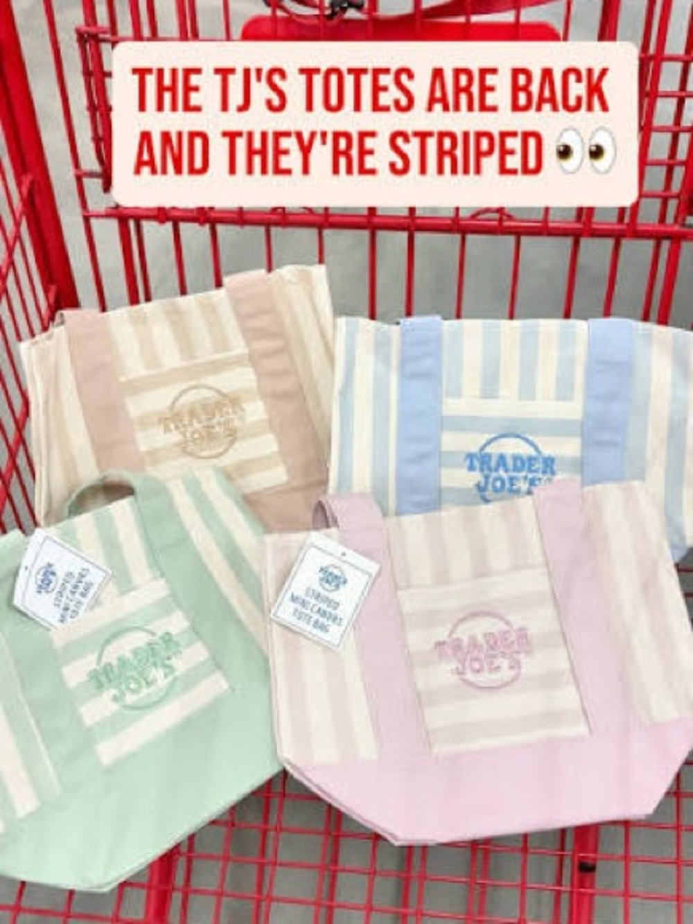 NEW VIRAL Trader Joe’s mini stripe canvas tote bags 2026 June release NWT